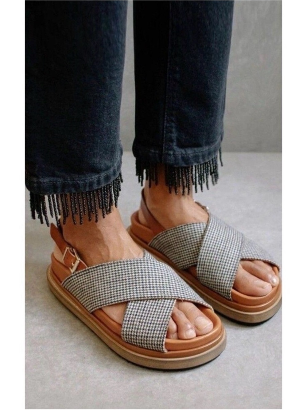 ALOHAS Marshmallow Sandals Harris Check Herringbone 39 Lagenlook